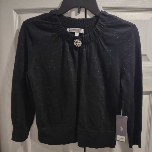 Jennifer Lopez Open Front Cardigan Black - Rhinestone Brooch Med NWT - Picture 1 of 8